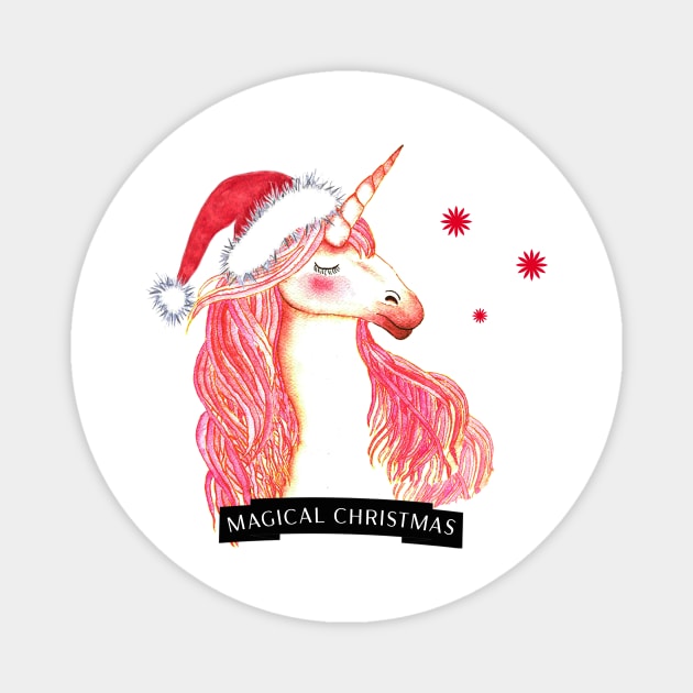 Magical christmas unicorn in watercolor Magnet by LatiendadeAryam